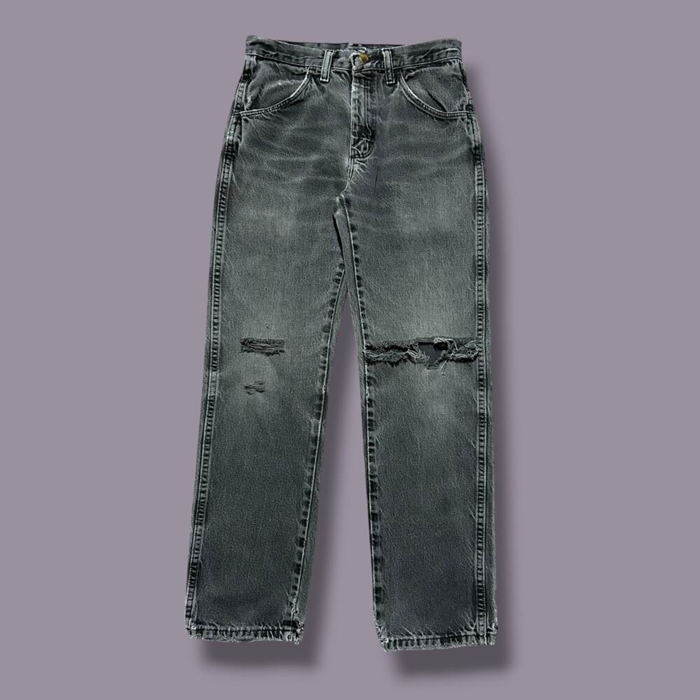 Vintage Thrashed Denim Jeans Faded Black 90s Distressed 28x29 Grunge Goth